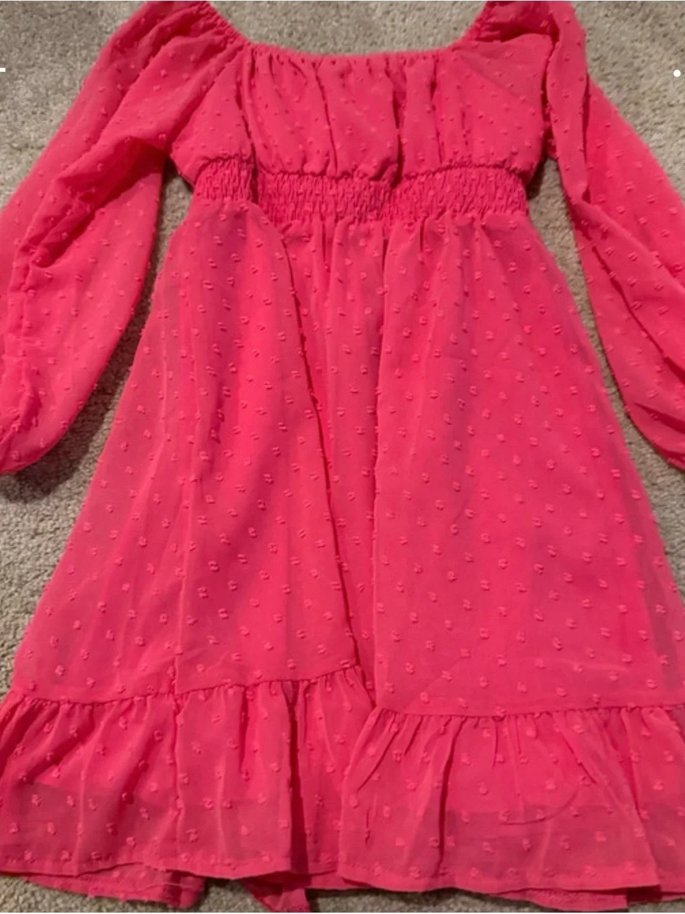 Grace Karin Girls' Hot Pink Swiss Dot Long Sleeve Ruffle Dress